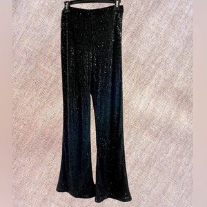 Idem Ditto Black Sequin Pants Trousers side zipper size LG juniors bell bottom